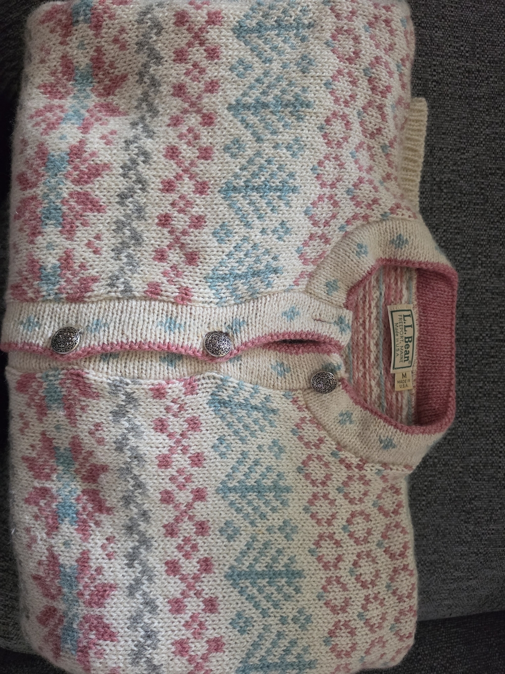 L.L. Bean Women's Pink & Cream Knit Sweater Cardigan - Picture 5 of 6